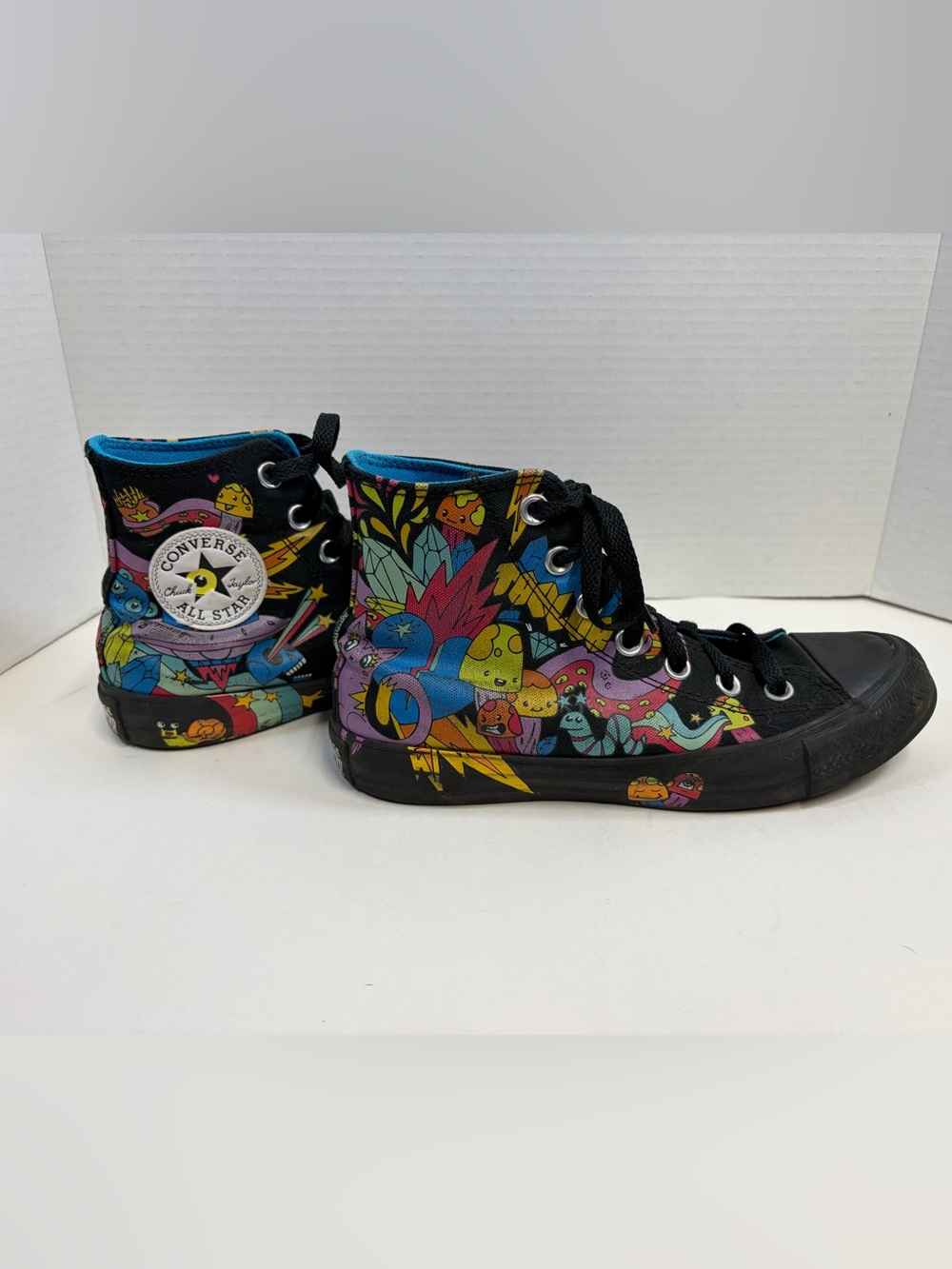 Converse Black High-Top Sneakers with Multicolor Cartoon Print